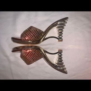 Brown and gold heels with beautiful rhinestones